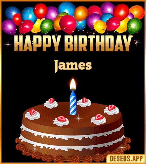 Happy Birthday Cake gif With Name James